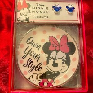 Children's Disney Minnie, mouse earring and plate set sterling silver